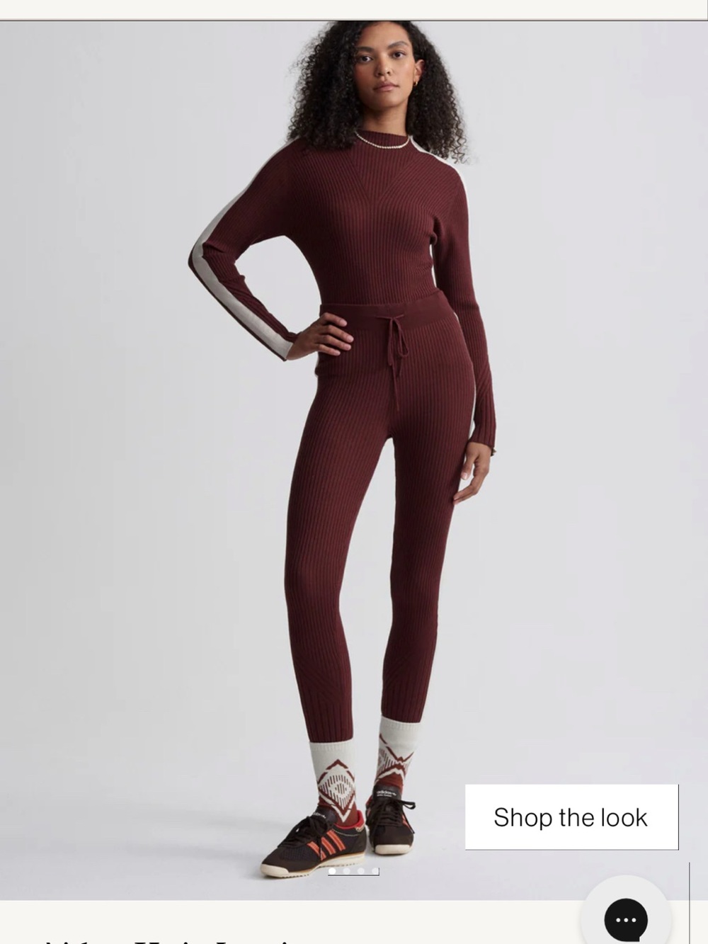 Varley Aiden Knit Leggings Large Red Chocolate Ribbed High Rise Side Stripe